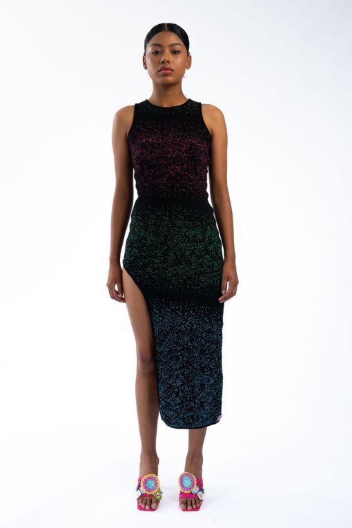 Knitwear one piece long dress BLACK / MIXED