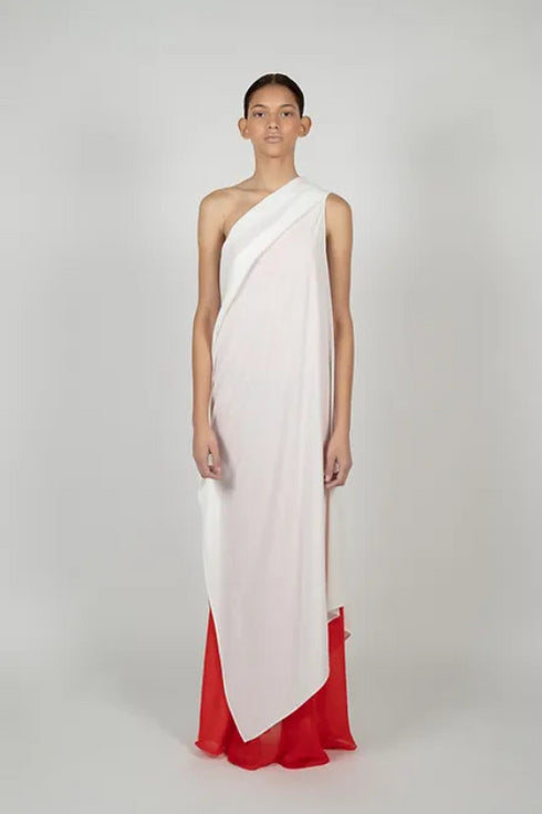 GREEK DRESS ASYMMETRIC IN SILK AND CHIFFON LAYER