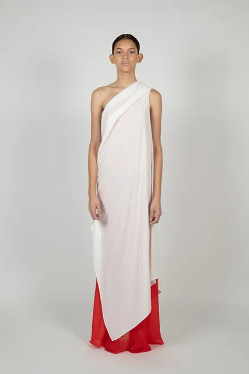 GREEK DRESS ASYMMETRIC IN SILK AND CHIFFON LAYER