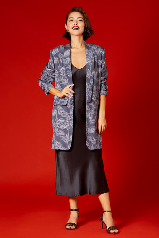 Blue Printed Oversized Blazer