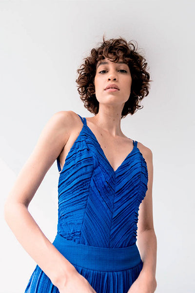 SABRINA BLUE BODYSUIT SLEEVELESS DRAPE