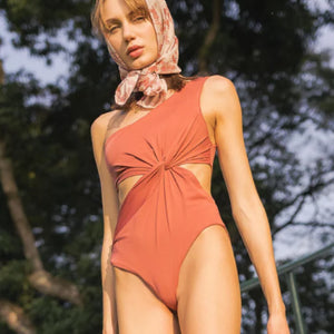 orange designer one piece swimsuit