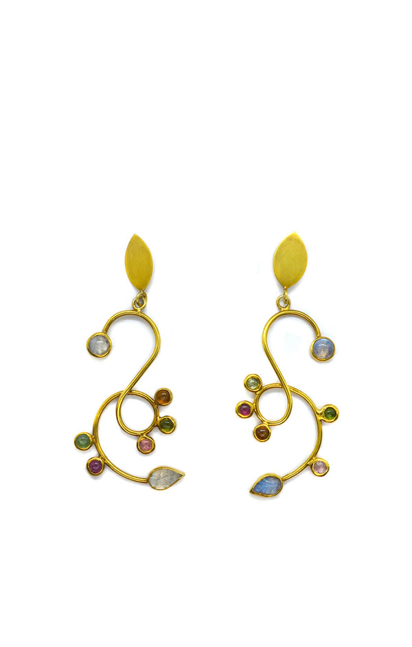 Details on Gold Tourmaline & Moonstone Vine Drop Earrings
