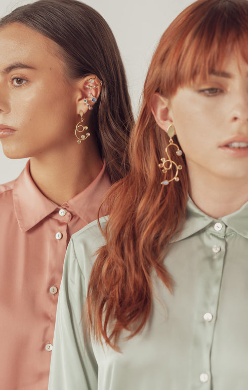 Styling of Gold Tourmaline & Moonstone Vine Drop Earrings