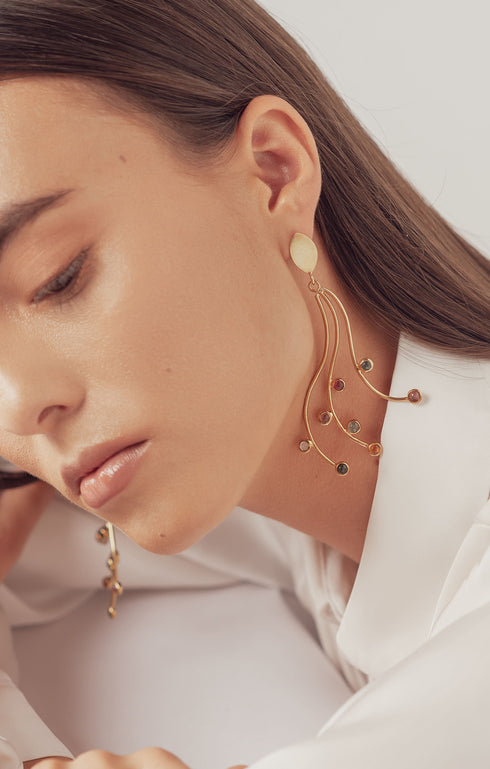 Gold Tourmaline Vine Drop Earrings front view