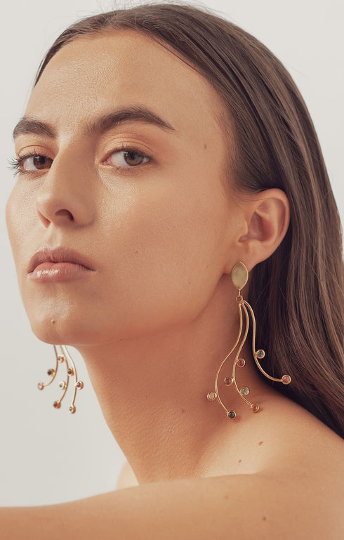 Pair of Gold Tourmaline Vine Drop Earrings