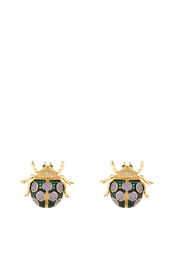 Details on Green Crystal Beetle Stud Earrings
