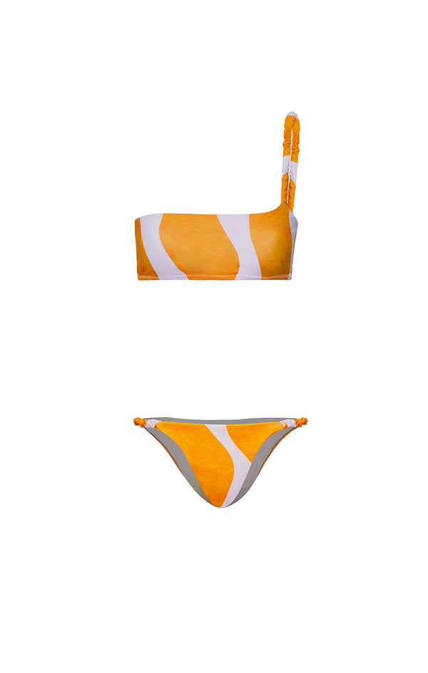 Orange One Shoulder Bandeau Bikini SET