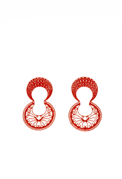 Red Hand-painted Chandelier Filigree Earrings