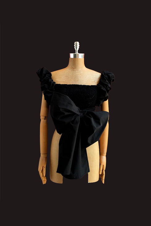 CROP TOP ISABEL SWIMMED SLEEVES BLACK