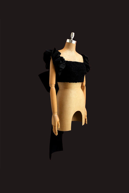 CROP TOP ISABEL SWIMMED SLEEVES BLACK