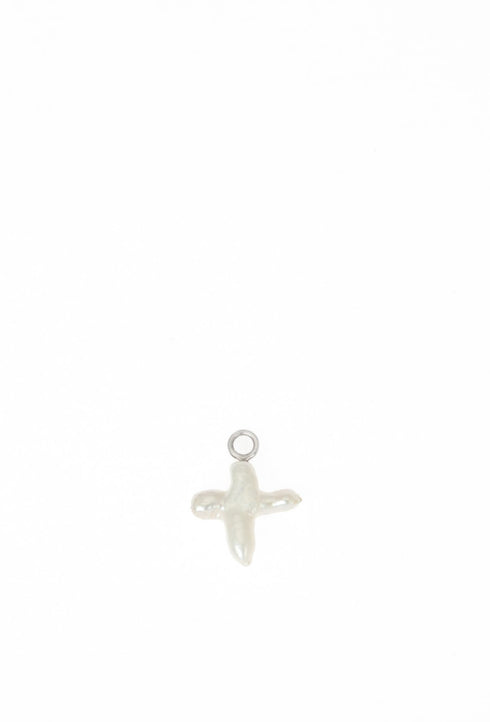 Silver Pearl Cross Charm