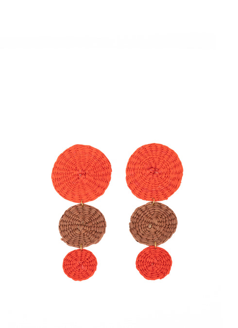 Red Trinity Circle Toquilla Straw Earrings