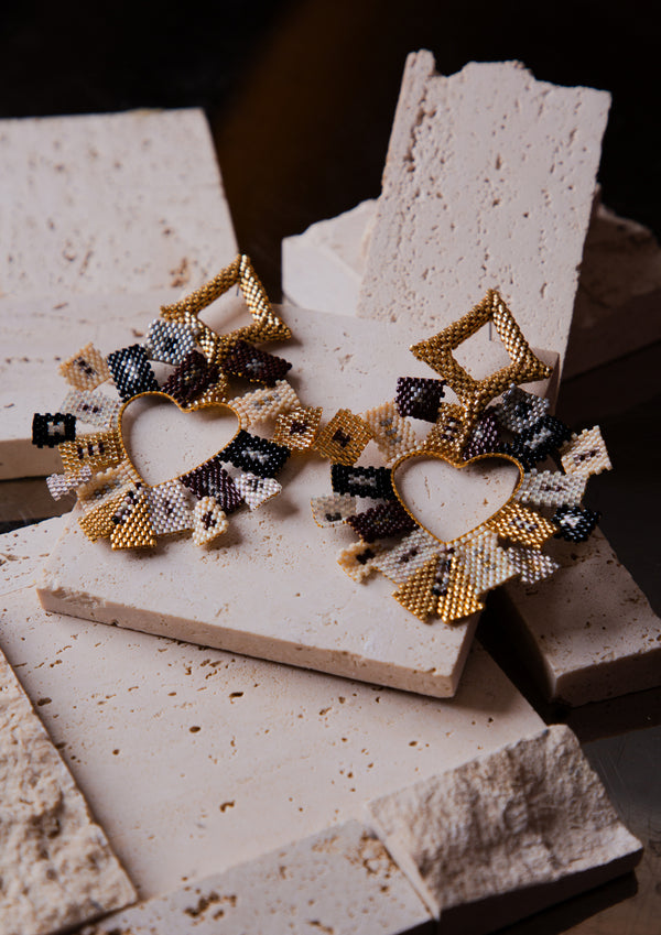 Handmade Heart Beaded Drop Earrings