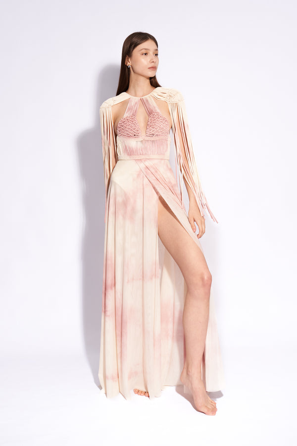 Pink Tie Dye Macramé Maxi Dress