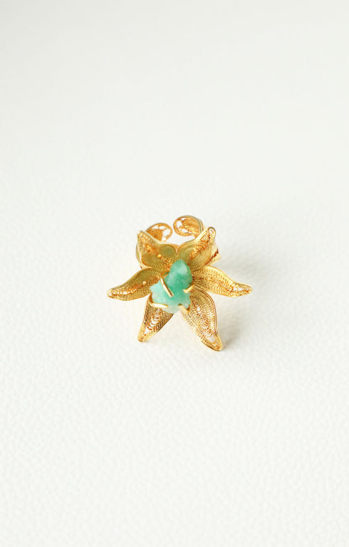Star Flower Emerald Ring