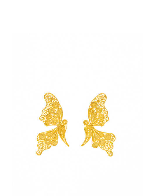 Gold Butterfly Filigree Stud Earrings
