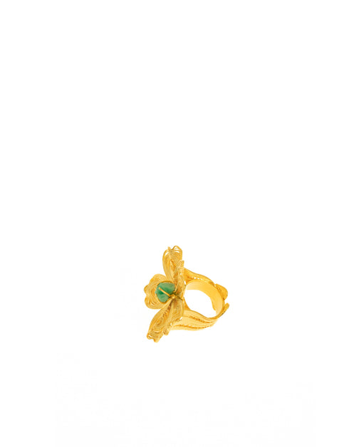 Gold Filigree Flower Emerald Earring