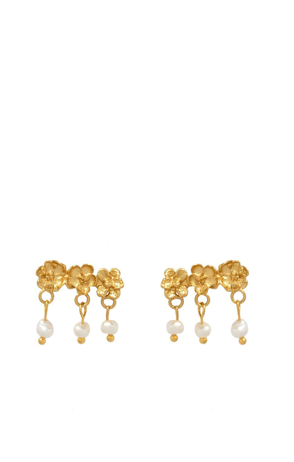 Gold Lilies With Freshwater Pearls Earrings