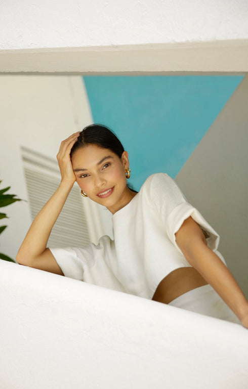 Pearl White Linen Crop Top
