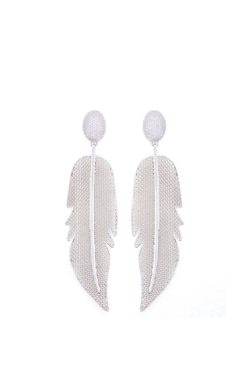 Aretes Gran Pluma Kallpa Crystal Rodio