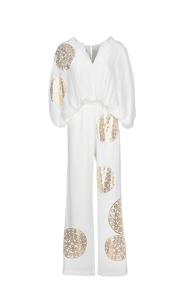 Gold Printed Silk Jumpsuit