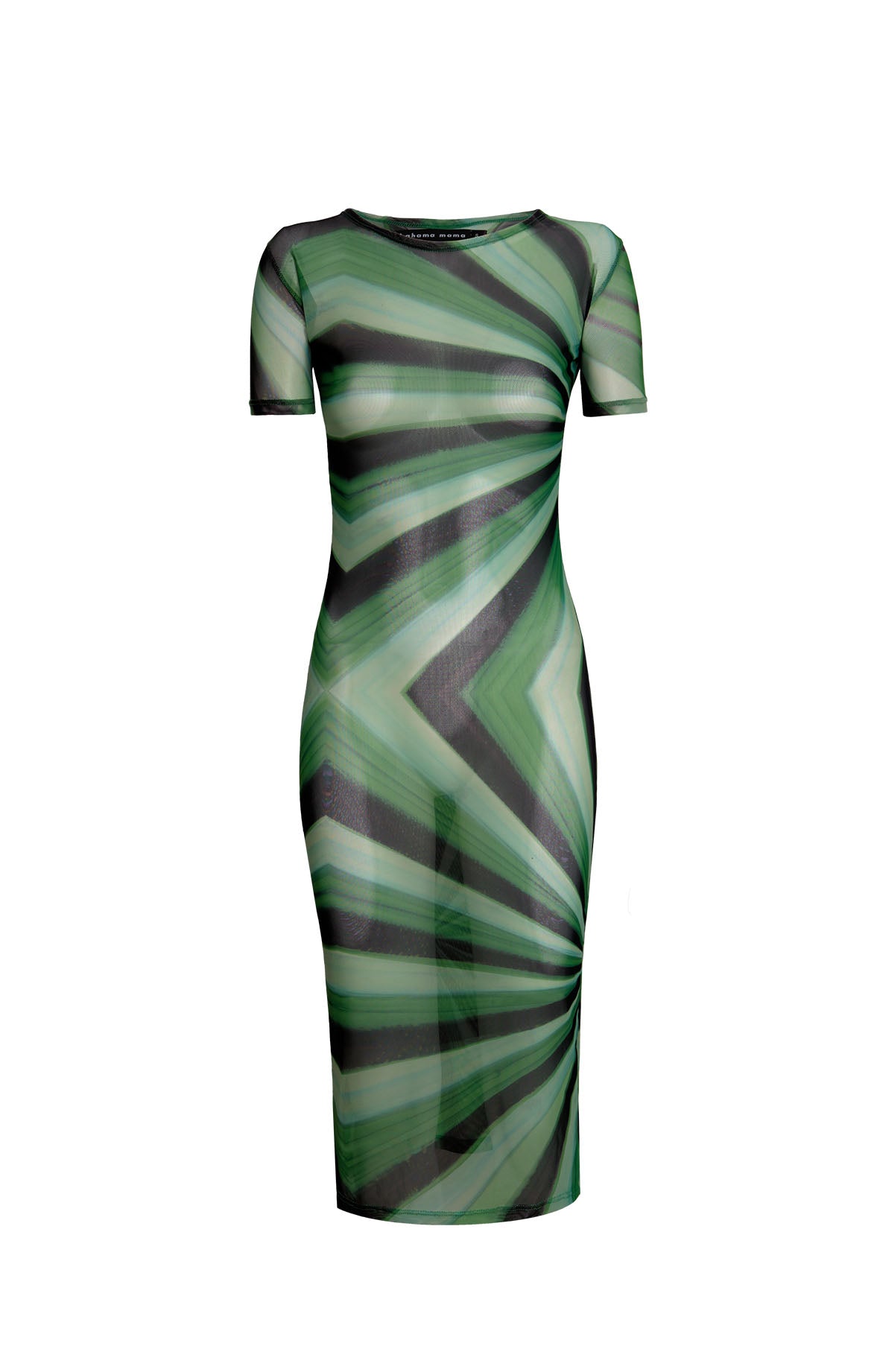 Green Short Sleeve Mesh Solar Midi Dress