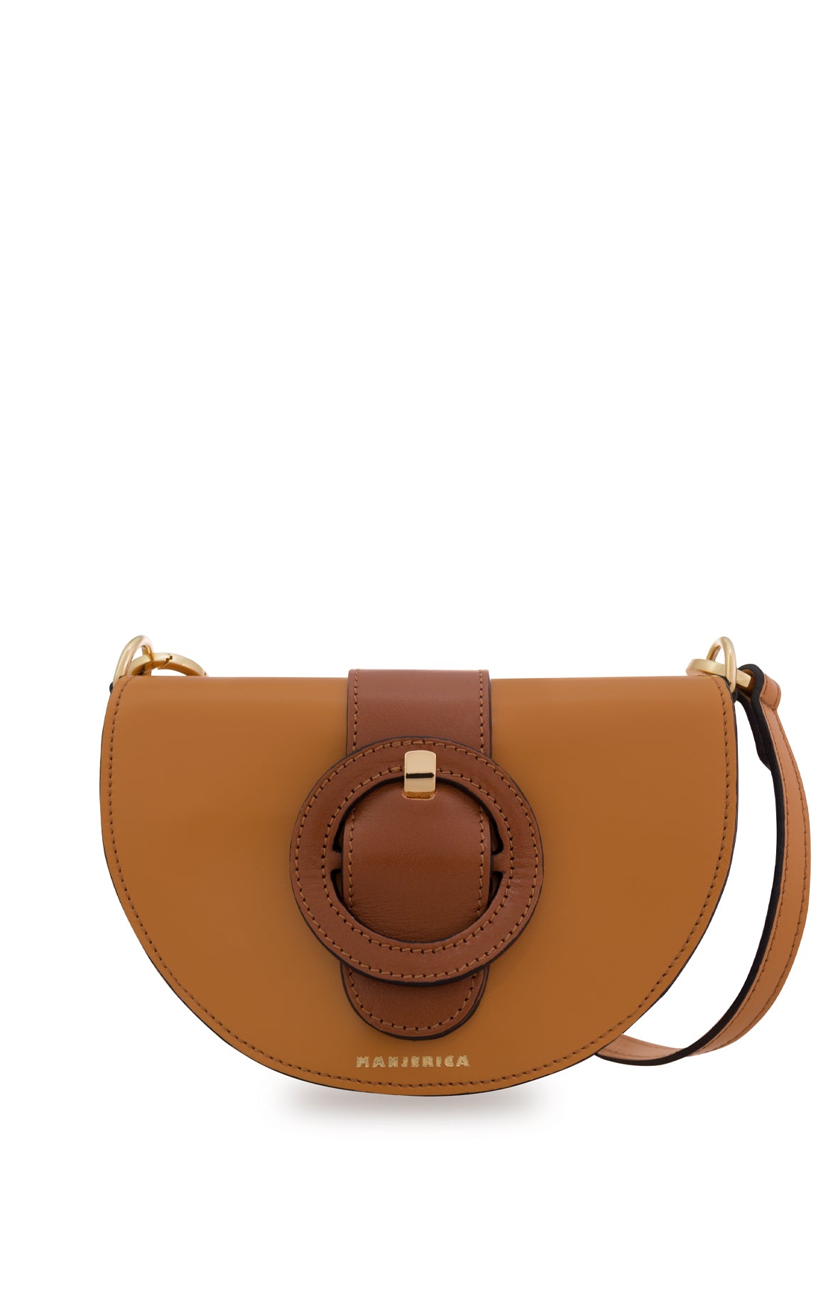 Camel Leather Half Moon Shaped Cross-Body Bag